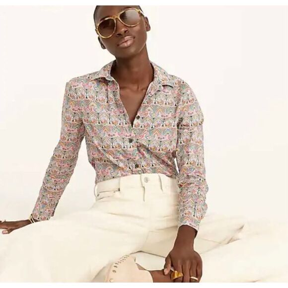 J Crew Women's Sz 0 Slim-Fit Organic Cotton Liberty Giorgia Duke Print Button Up - Picture 1 of 13